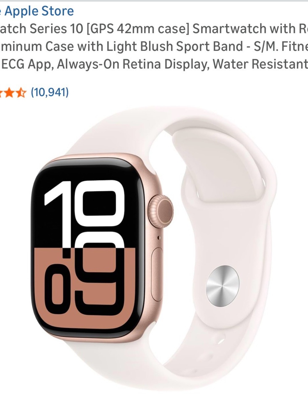 Apple Watch Series 10 Rose Gold Aluminum with Light Blush Sport Band